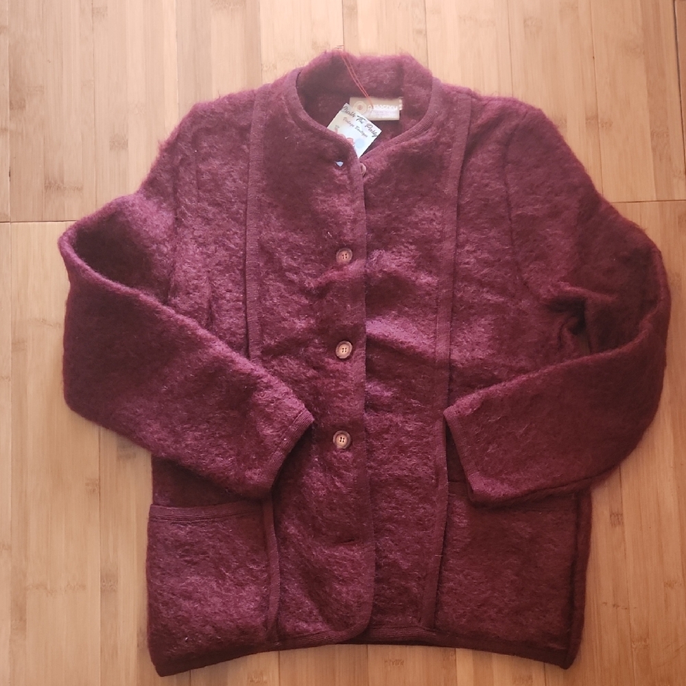 Plum Wool Button-Up Jacket
